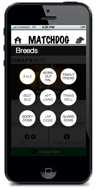 Matchdog app prototype breeds filters
